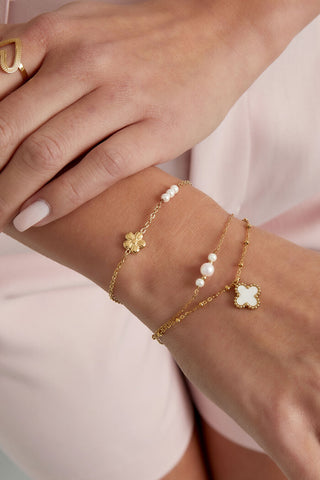 Bijoutheek Armband (Sieraad) Klaver Schelp Parels