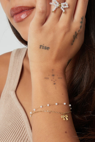 Bijoutheek Armband (Sieraad) Dubbel Parels Strikje