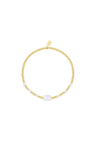 Bijoutheek-Armband (Schmuck) aus elastischen Stahlquadraten, Kugeln, Perlen