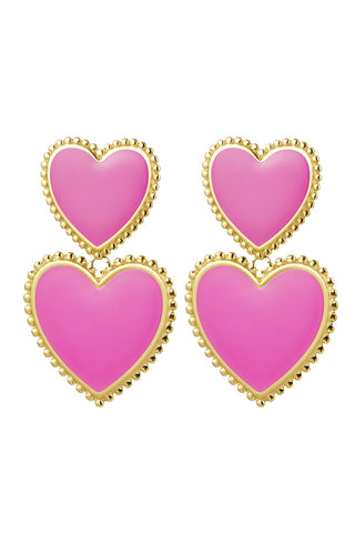Koop fuchsia Bijoutheek Ear Studs 2 Hearts Enamel