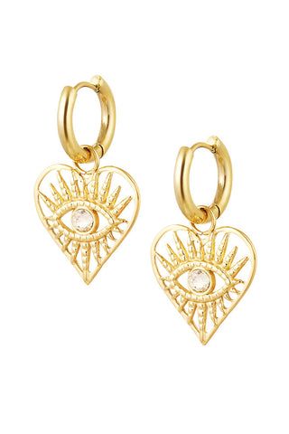 Kopen goud Bijoutheek Oorhangers Hart Witte Steen