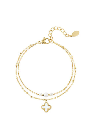 Bijoutheek Armband (Sieraad) Klaver Schelp Parels