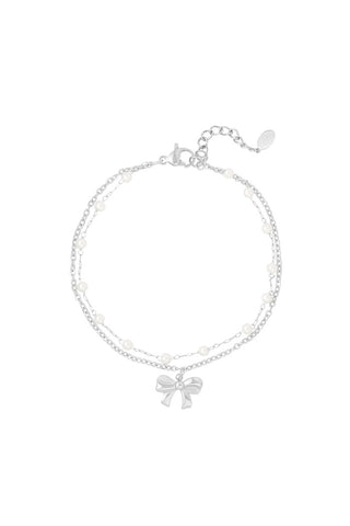 Kopen zilver Bijoutheek Armband (Sieraad) Dubbel Parels Strikje