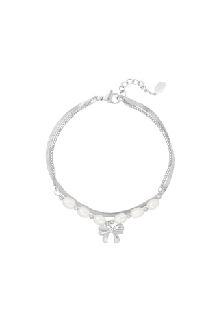 Kopen zilver Bijoutheek Armband (Sieraad) Dubbel Parels Strikje Slang