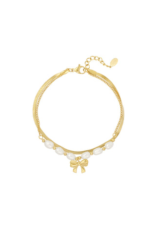 Bijoutheek Armband (Sieraad) Dubbel Parels Strikje Slang