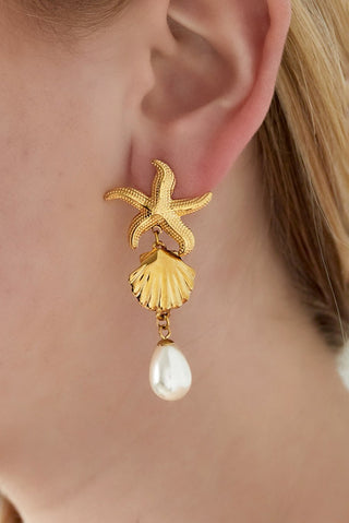 Bijoutheek Oorknoppen Zeester Schelp Parel