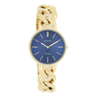 Kopen goud-blauw OOZOO dames horloge met grove schakelarmband (32mm)