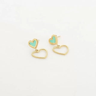 Koop green Michelle Bijoux Ear studs heart enamel and decorated
