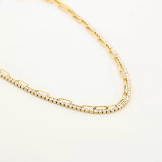 Bijoutheek Necklace Double chain links and stones