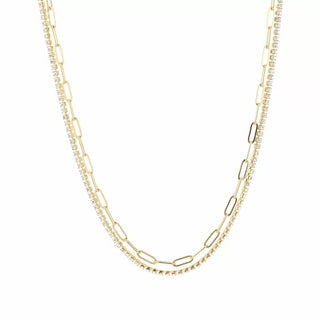 Bijoutheek Necklace Double chain links and stones