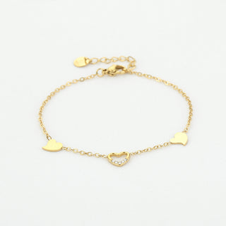 Bijoutheek Armband (Sieraad) 3 Hartjes Witte Stenen