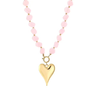 Kopen pink Bijoutheek Collier Grote Kralen Hart