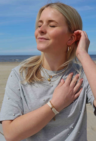 Solid Gold Edelsteen Tussenstuk Armband - Zoetwaterparel