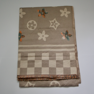 Kopen khaki Bijoutheek Sjaal (Fashion) Bloemen patroon geblokt (190cm x 65cm)