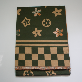 Kopen groen Bijoutheek Sjaal (Fashion) Bloemen patroon geblokt (190cm x 65cm)