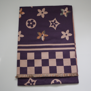 Kopen paars Bijoutheek Sjaal (Fashion) Bloemen patroon geblokt (190cm x 65cm)