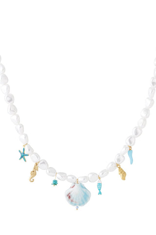 Kopen blauw Bijoutheek Collier Zomer Parels Bedels Schelp