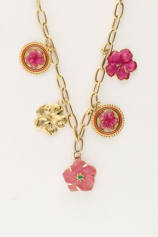My Jewellery Schwarze Kordelkette mit großem Blumenanhänger