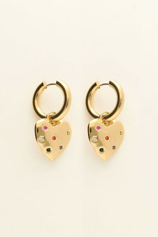 My Jewellery Universe oorringen met hart bedel met gekleurde steentjes