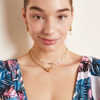 Yehwang  Ketting Schakels Parels Goud