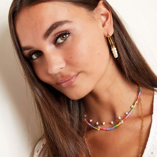 Bijoutheek Collier Rainbow Witte Bloemen