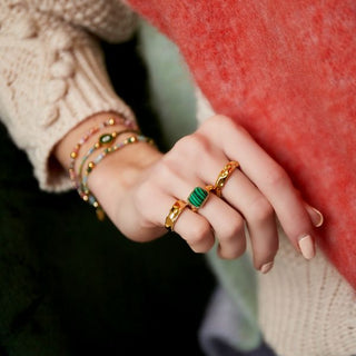 Yehwang Ring Ring Squares Stone Gold