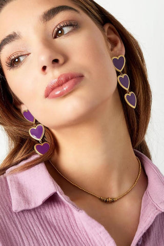 Bijoutheek Ear Studs Triple Heart Enamel