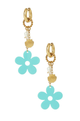 Kopen blauw Bijoutheek Oorhangers Bloem Schelp En Parel