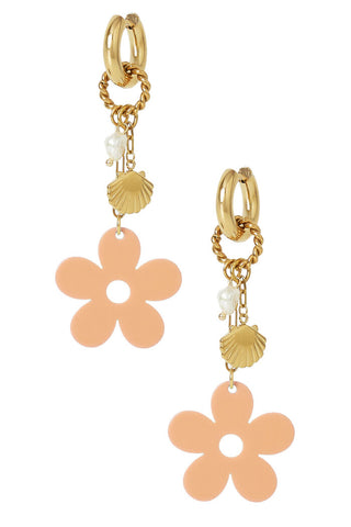 Kopen peach Bijoutheek Oorhangers Bloem Schelp En Parel