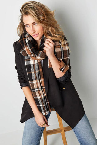 Bijoutheek Sjaal (Fashion) Dikke Sjaal Blokken (200 x 70 cm) Bruin