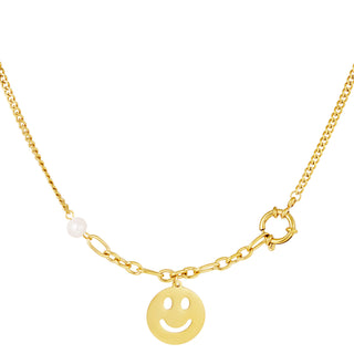 Yehwang  Ketting Smiley Parel Goud