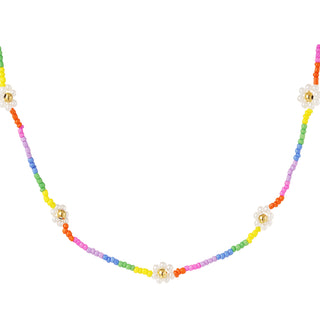 Bijoutheek Collier Rainbow Witte Bloemen