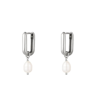 Kopen zilver Yehwang Oorhanger Vierkant Hoop Parel