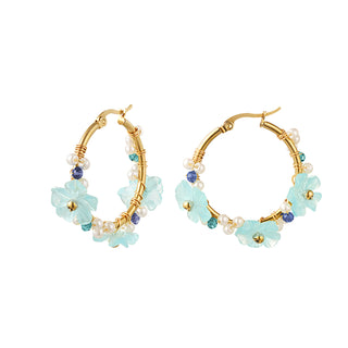 Kopen blauw Bijoutheek Oorringen Bloemen Met Parels