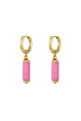 Kopen fuchsia Bijoutheek Oorhangers Vierkante Edelsteen