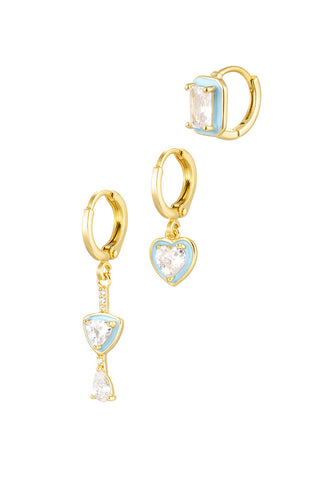 Kopen blauw Bijoutheek Oorhangers 3 Hoops Witte Stenen Emaille