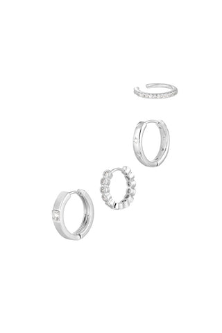 Bijoutheek Ohrringe-Set mit weißen Steinen (1,4 cm – 1,7 cm)