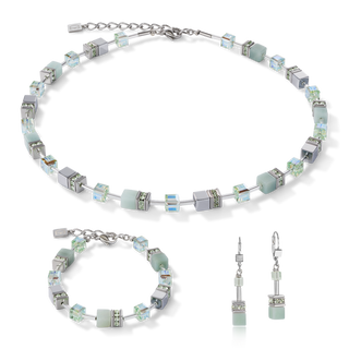Coeur de Lion sieraad Geocube Oorbel amazonite & haematite light green