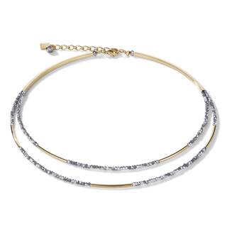 Coeur de Lion Geocube Necklace Waterfall small stainless steel gold & glass Silver