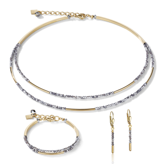 Coeur de Lion sieraad Geocube Oorbel Waterfall small stainless steel gold & glass silver