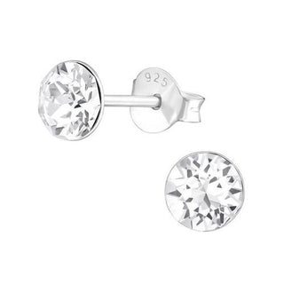Silberne Ohrstecker, weißer Swarovski-Kristall (4–10 mm)