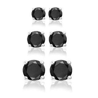 Sterling zilveren oorbel rond zwart (LENGTE 4-8MM)