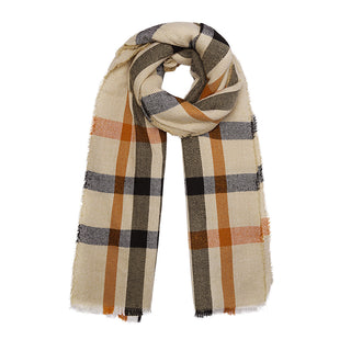 Bijoutheek Sjaal (Fashion) Groot geblokt winter (100x200cm) Beige