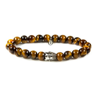 Karma heren armband zilver Buddha Tiger Eye (LENGTE 17.5-19CM)
