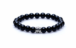 Karma Armband (sieraad) Black Onyx silver cilinder logo bead Black 86249