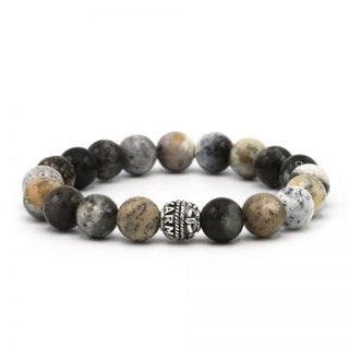Karma armband heren Black Moss Silver Round Logo Bead (LENGTE 18-20cm)