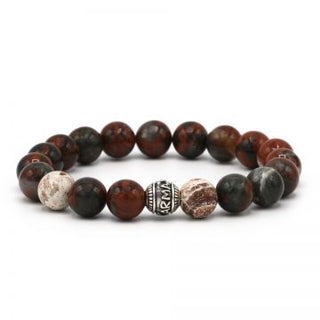 Karma heren armband 96050 Red Dragon Silver Round Logo Bead (LENGTE 18-20cm)