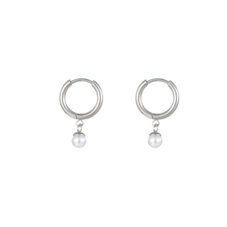 Go Dutch Label Oorhanger hoop parel 4mm Zilver