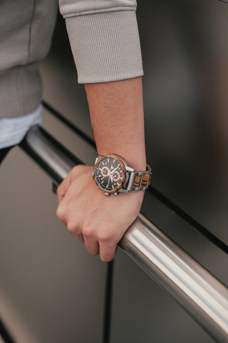 HOT & TOT EMPEROR HERRENUHR AUS HOLZ | CHRONOGRAPHEN | 44MM | ZEBRANOHOLZ | ROSÉGOLD | STAHL