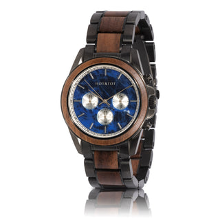 ROYAL JUGLANS | CHRONOGRAPH | 42MM | WALNUT WOOD | SILVER | GUNMETAL STAINLESS STEEL | SAPPHIRE GLASS | BLUE SODALITE